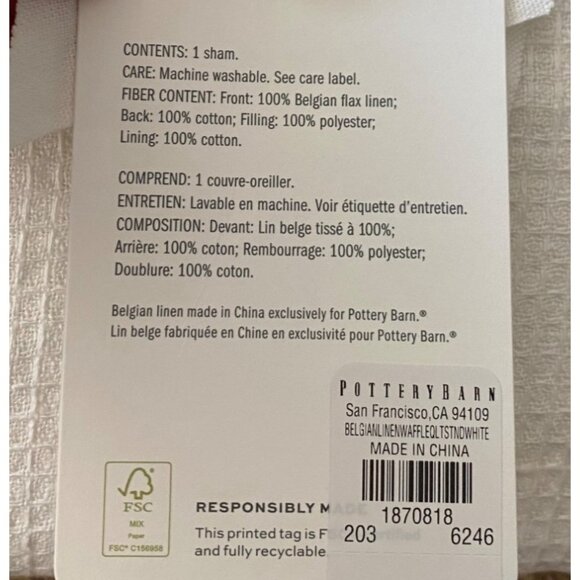 Pottery Barn Belgian Flax Linen Waffle Weave Standard (26" X 20") Sham NEW - Picture 3 of 3